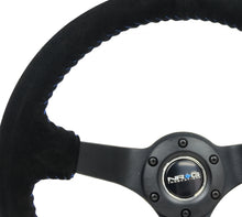 Load image into Gallery viewer, NRG Reinforced Steering Wheel (350mm / 3in. Deep) Blk Suede/Blue BBall Stitch w/5mm Matte Blk Spokes - RST-036MB-S-BL