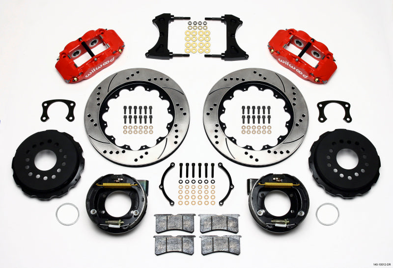 Wilwood Narrow Superlite 4R Rear P-Brk Kit 14.00in Drill Red New Big Ford 2.50in Offset - 140-10012-DR