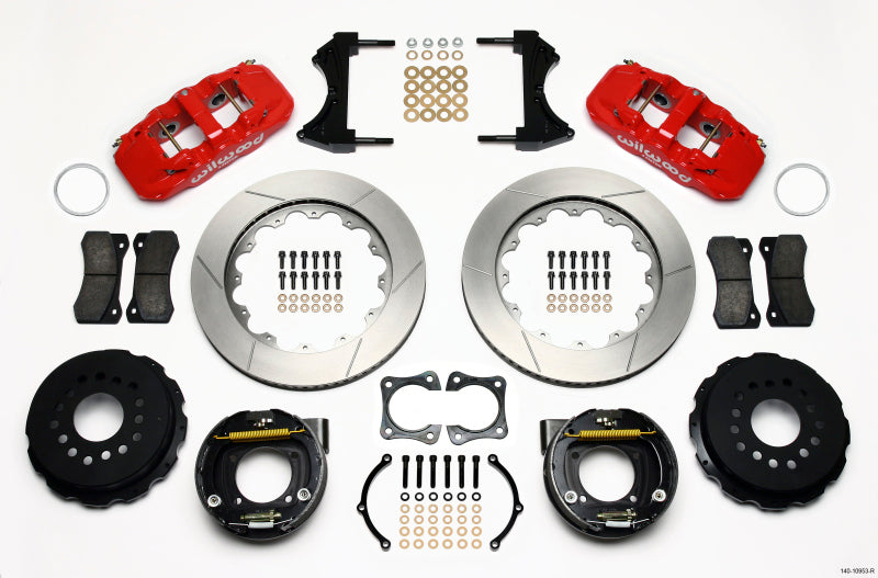 Wilwood AERO4 Rear P-Brake Kit 14.00in Red 58-64 Olds/Pontiac Ends 2.81in Offset - 140-10953-R