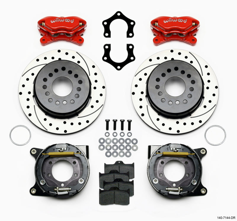 Wilwood Forged Dynalite P/S P-B Kit Drilled-Red Mopar/Dana 2.36in Off w/Snap Ring Bearing - 140-7144-DR