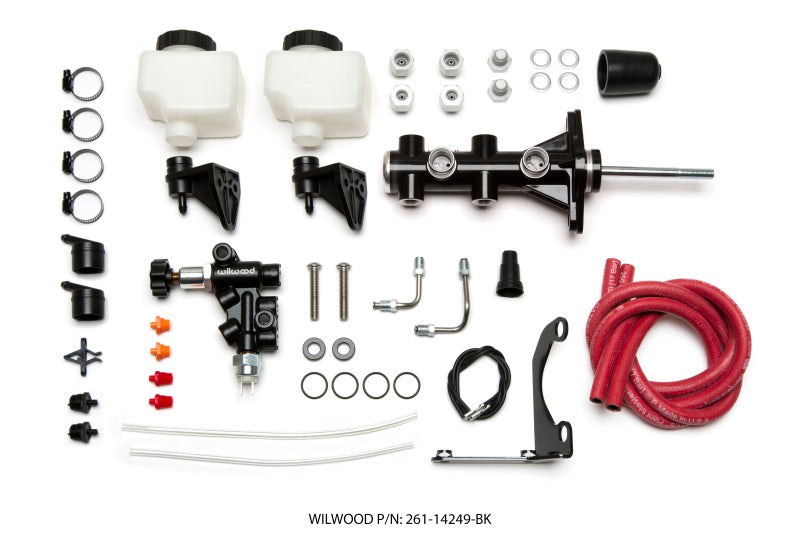 Wilwood Tandem Remote M/C Kit w L/H Bracket & Prop Valve - 7/8in Bore Black-W/Pushrod - 261-14249-BK