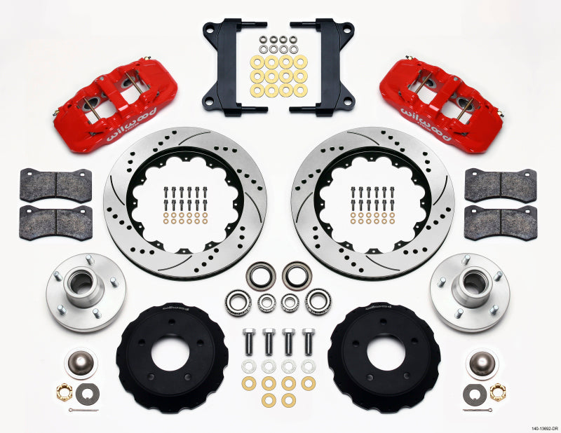 Wilwood AERO6 Front Hub Kit 14.00 Drilled-Red Chevy C-10 60-87 CPP Drop Spindle - 140-13692-DR
