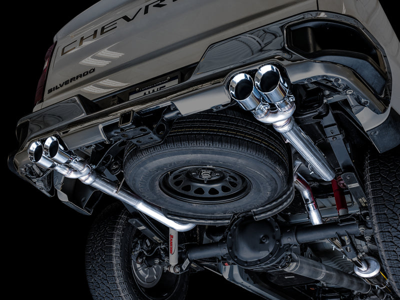 AWE Tuning 4th Gen GM 1500 5.3L 0FG Cat-Back Split Rear Exit (w/ Bumper Cutouts) - Quad Chrome Tips - 3015-42201