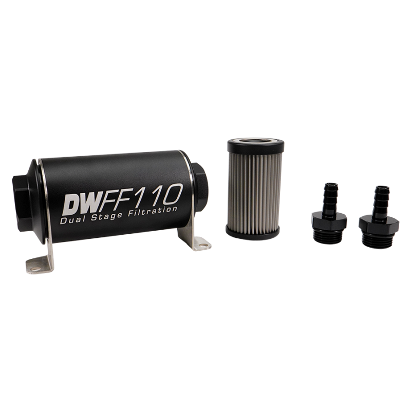 DeatschWerks Stainless Steel 3/8in 10 Micron Universal Inline Fuel Filter Housing Kit (110mm) - 8-03-110-010K-38