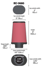 Load image into Gallery viewer, K&amp;N Universal Clamp-On Air Filter 2-7/16in Flange 4-1/2x3-3/4in Base 3x2in Top 6in Height - RC-3680