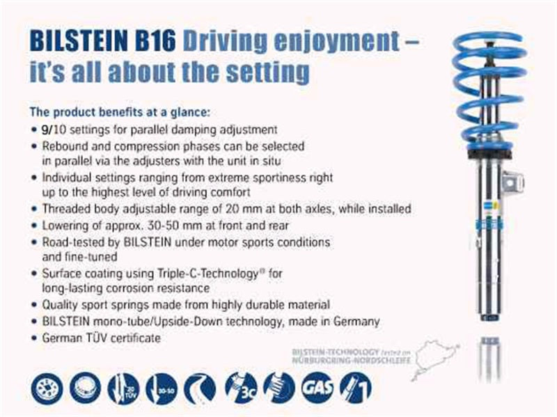 Bilstein B16 (PSS10) Front & Rear Performance Suspension System 15+ Audi A3 / VW Golf ALL - 48-251570