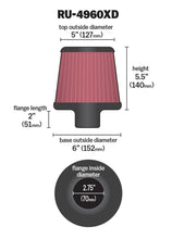 Load image into Gallery viewer, K&amp;N Filter Universal Clamp-On Filter-Round Tapered 2.75in Flange ID x 6in Base OD x 5in Top OD - RU-4960XD