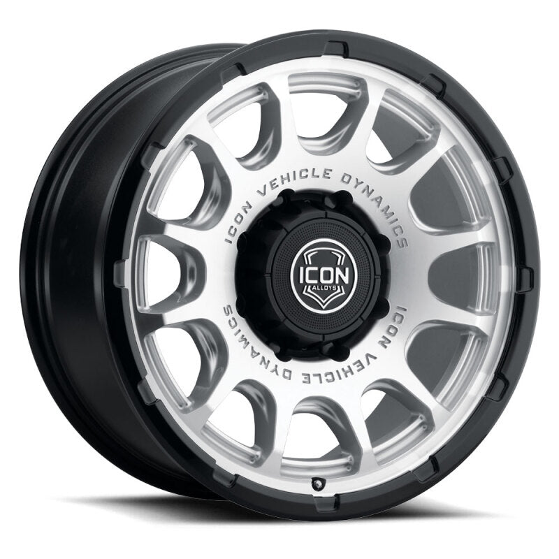 ICON Alloys Rancho 20x9 / 8x6.5 / 12mm / 5.5in BS Silver MACH w/ Gloss Black Lip - 8420908055SMGB