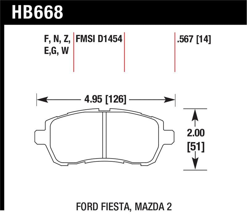 Hawk 11-12 Ford Fiesta S/SE/SEL / 11-12 Mazda 2 Sport/Touring DTC-60 Front Race Brake Pads - HB668G.567