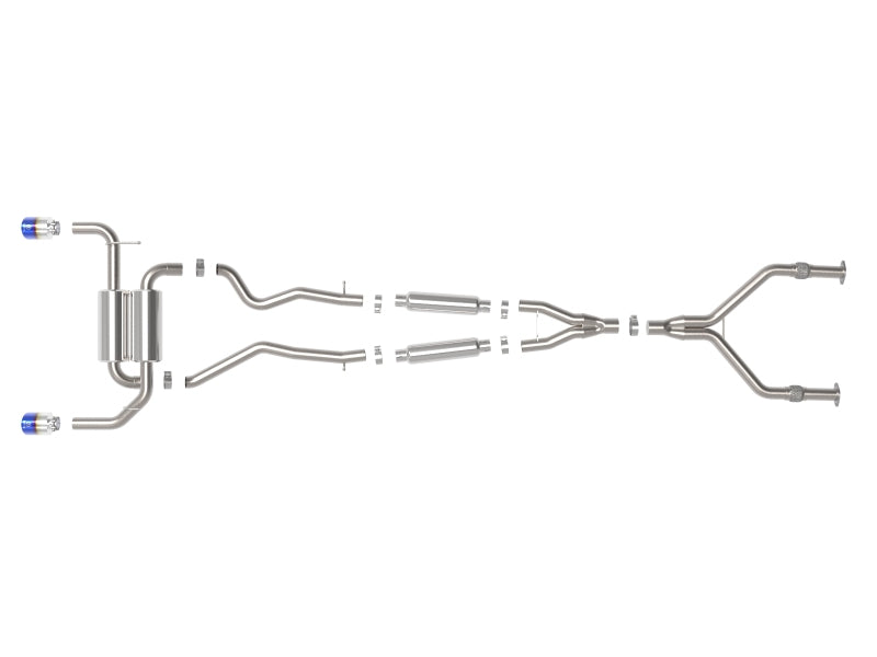 aFe 14-15 Infiniti Q50 V6 3.7L Takeda 2-1/2in 304 SS Cat-Back Exhaust System w/ Blue Flame Tips - 49-36136-L