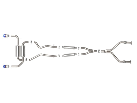 aFe 14-15 Infiniti Q50 V6 3.7L Takeda 2-1/2in 304 SS Cat-Back Exhaust System w/ Blue Flame Tips - 49-36136-L