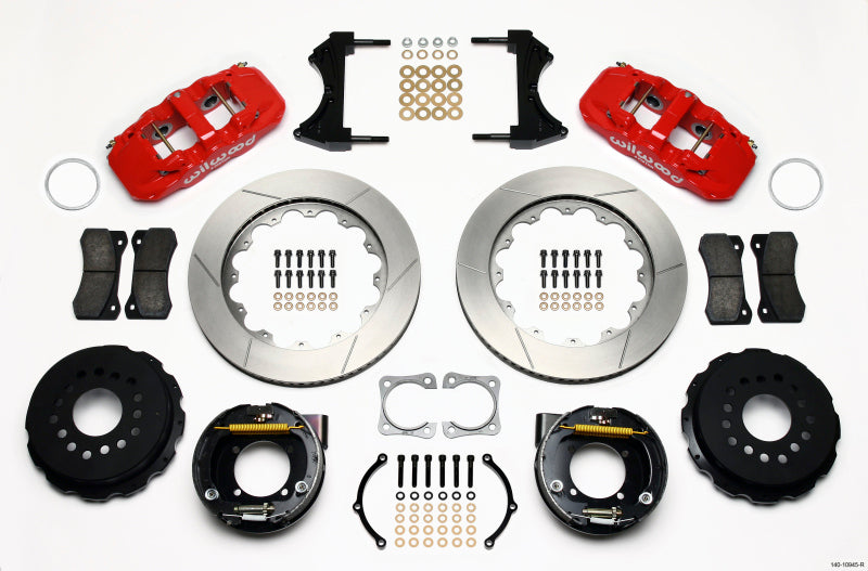 Wilwood AERO4 Rear P-Brake Kit 14.00in Red Chevy 12 Bolt-Spec 3.15in Bearing - 140-10945-R