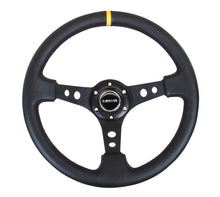 Load image into Gallery viewer, NRG Reinforced Steering Wheel (350mm / 3in. Deep) Blk Leather w/Blk Cutout Spoke/Yellow Center Mark - RST-006BK-Y