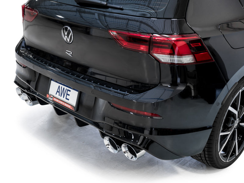 AWE Tuning MK8 Volkswagen Golf R 3in Touring Edition Quad Exhaust - Chrome Silver Tips - 3015-42658