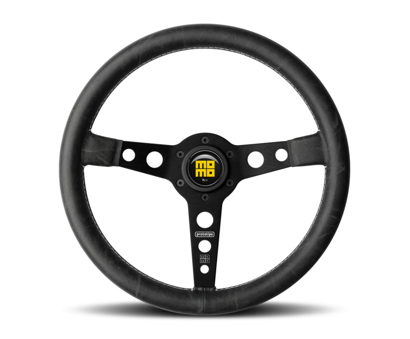Momo Prototipo Heritage Steering Wheel 350 mm - Black Leather/White Stitch/Black Spokes - PRH35BK2B