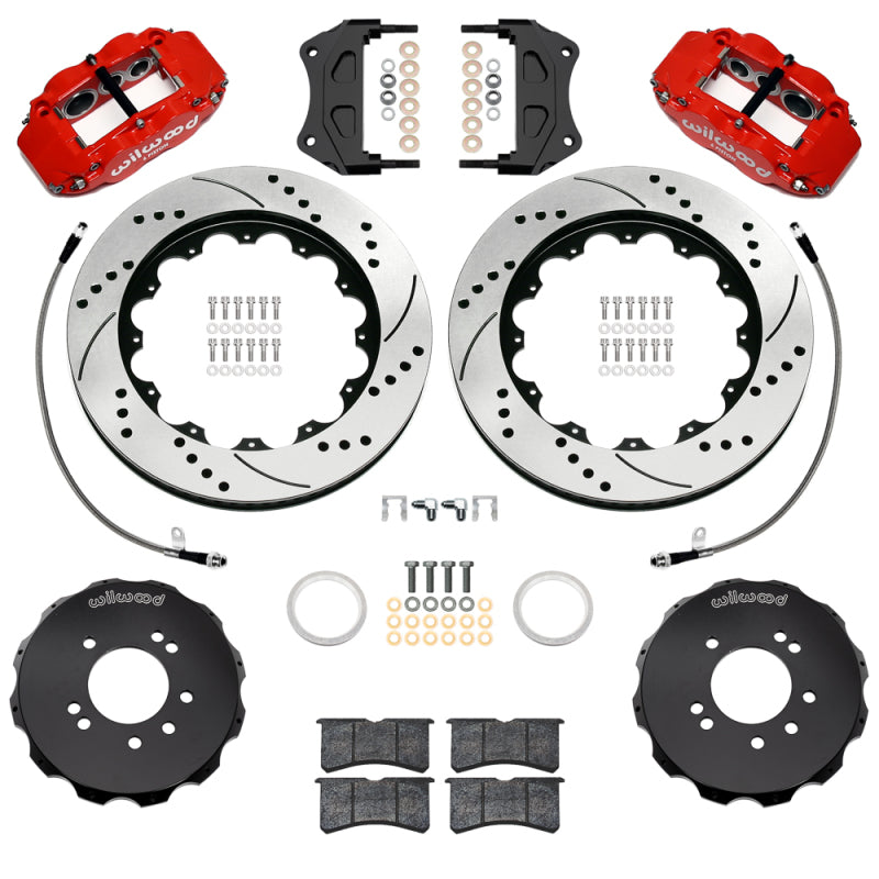 Wilwood 99-02 Nissan Skyline Superlite 6R Front BBK w/ 14.00in D/S Rotors & Flexlines - Red - 140-18258-DR