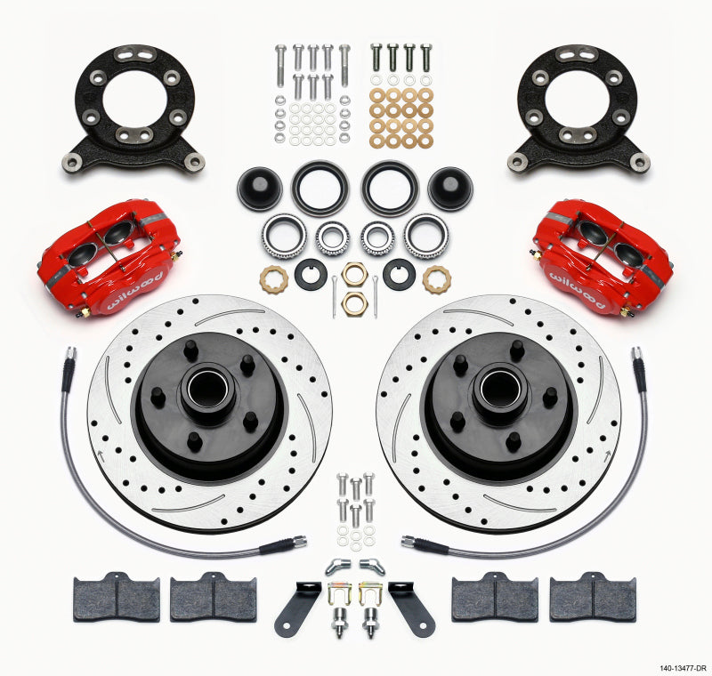 Wilwood Forged Dynalite-M Front Kit 11.30in 1 PC Rotor&Hub Drill-Red 1970-1973 Mustang Disc & Drum - 140-13477-DR