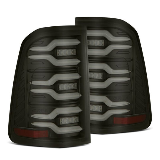 AlphaRex 19-21 Dodge Ram 1500 Luxx-Series LED Tail Lights Black w/Activ Light/Seq Signal - 640040