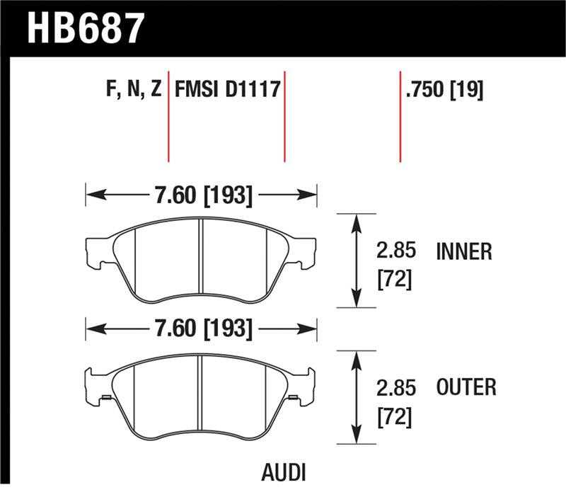 Hawk 04-10 Audi A8 Quattro / 07-11 S6 / 07-10 S8 /  04-06 VW Phaeton HPS Front Street Brake Pads - HB687F.750