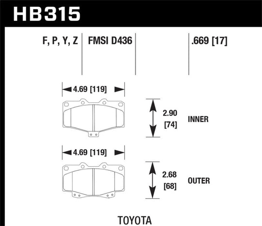 Hawk 95-98 Toyota Tacoma HPS 5.0 Front Brake Pads - HB315B.669