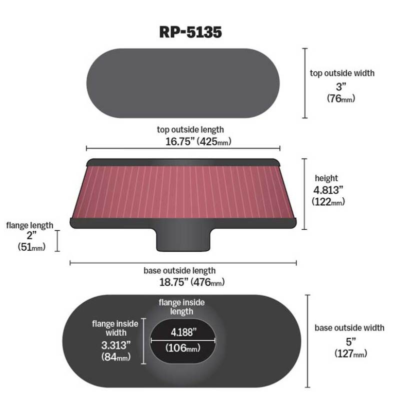 K&N Air Filter with Carbon Fiber Top and Base - RP-5135