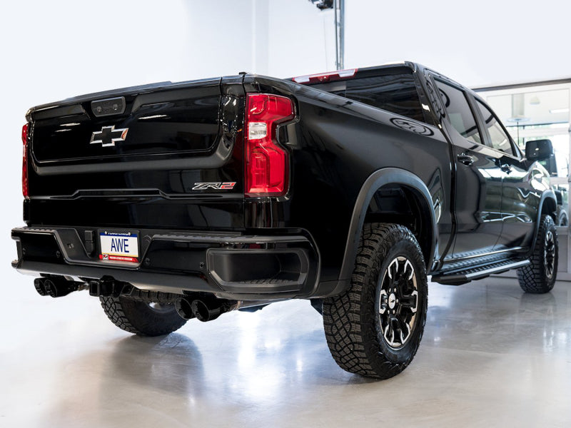 AWE Tuning 22-23 GMC Sierra 1500 AT4X 6.2L 0FG Catback Split Dual (Flat Bumper) - Diamond Black Tips - 3015-43284