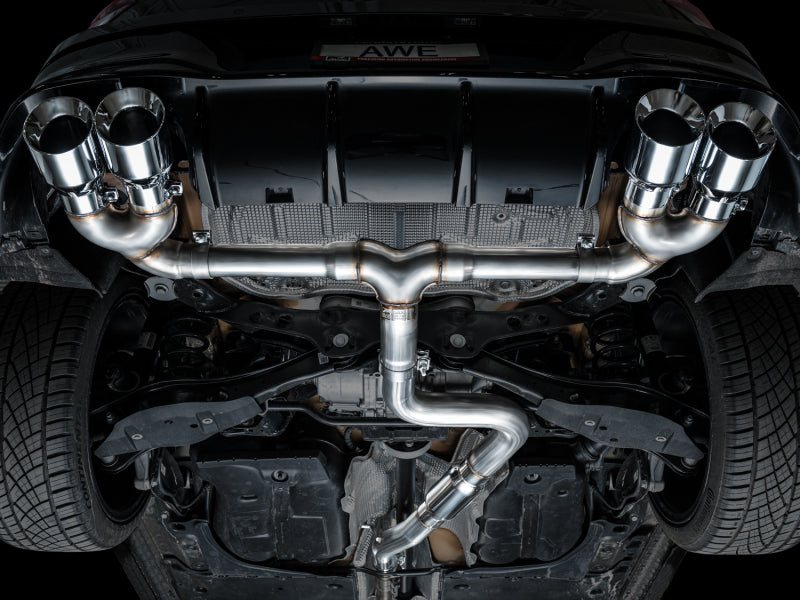 AWE Tuning MK8 Volkswagen Golf R 3in Track Edition Quad Exhaust - Chrome Silver Tips - 3020-42658