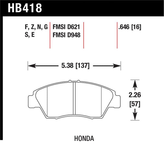 Hawk 2013-2014 Acura ILX (Hybrid) HPS 5.0 Front Brake Pads - HB418B.646
