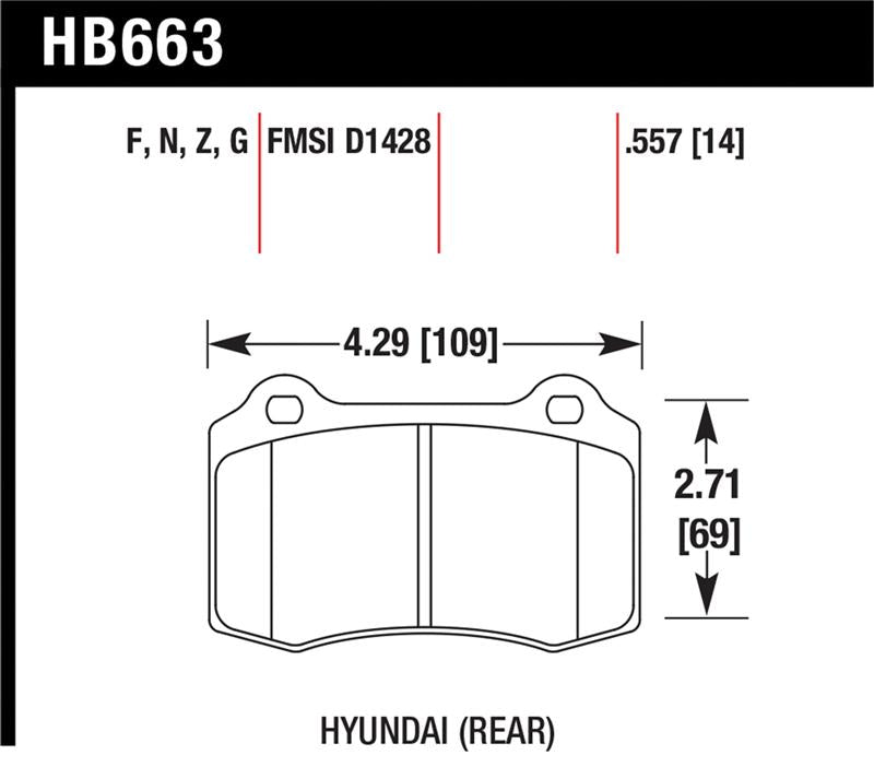 Hawk 10 Hyundai Genesis Coupe (Track w/ Brembo Breaks) Performance Ceramic Street 14mm Rear Brake Pa - HB663Z.557