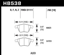 Load image into Gallery viewer, Hawk 09 Audi A4 Cabriolet / 05-07 A4 / 05-09 A4 Quattro / 06-09 A6 / 08 VW R32 HPS Front Brake Pads - HB538F.760