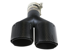 Load image into Gallery viewer, aFe Takeda 2.5in 304 Stainless Steel Clamp-on Exhaust Tip Driver side 2.5in Inlet 4in Dual-Carbon - 49T25480-C122