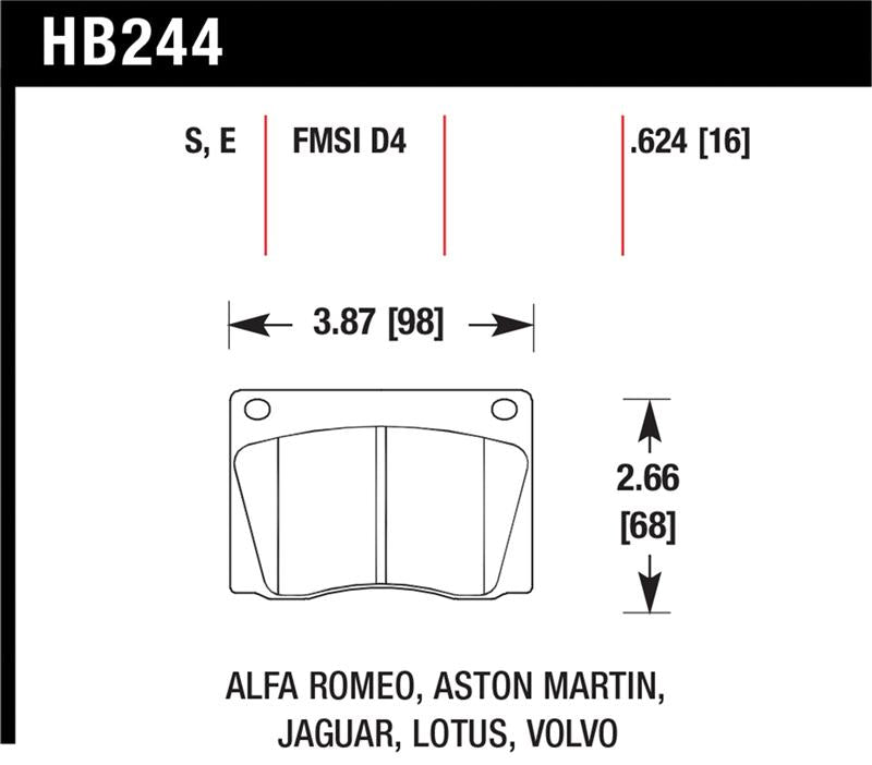 Hawk Blue Jaguar/Aston Martin/Alfa Romeo/Lotus Blue-9012 Front Race Brake Pads - HB244E.624