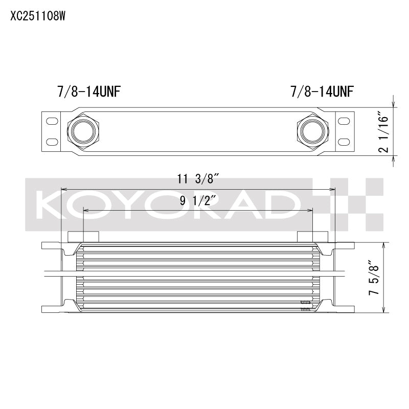 Koyo 25 Row Oil Cooler 11.25in x 7.5in x 2in (AN-10 ORB provisions) - XC251108W