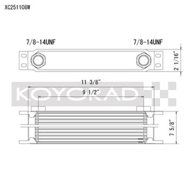 Koyo 25 Row Oil Cooler 11.25in x 7.5in x 2in (AN-10 ORB provisions) - XC251108W