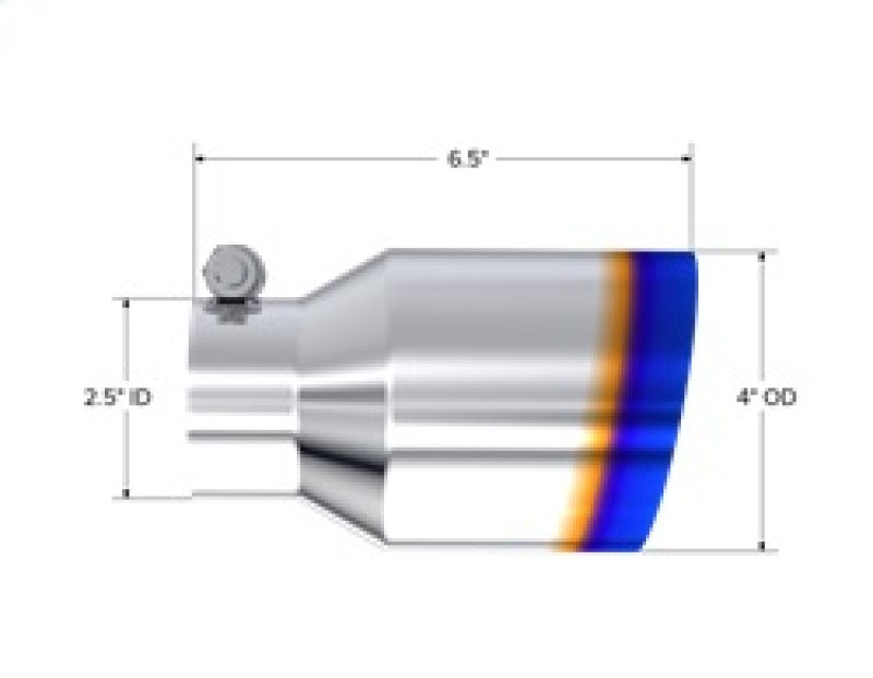 MBRP Burnt End Tip 2.5 ID 4 ID Out 6.5 length Single Wall Angle Cut 304 Stainless Steel - T5176BE