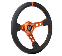 Load image into Gallery viewer, NRG Reinforce Steering Wheel (350mm / 3in. Deep) Blk Leather, Orange Center Mark w/ Orange Stitching - RST-006OR