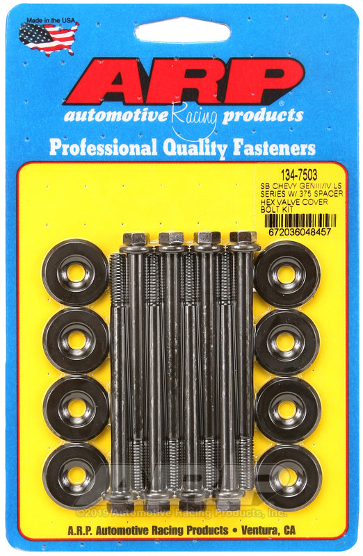 ARP Small Block Chevy GENIII/IV LS Series .375 Spacer Hex Valve Cover Bolt Kit - Black - 134-7503