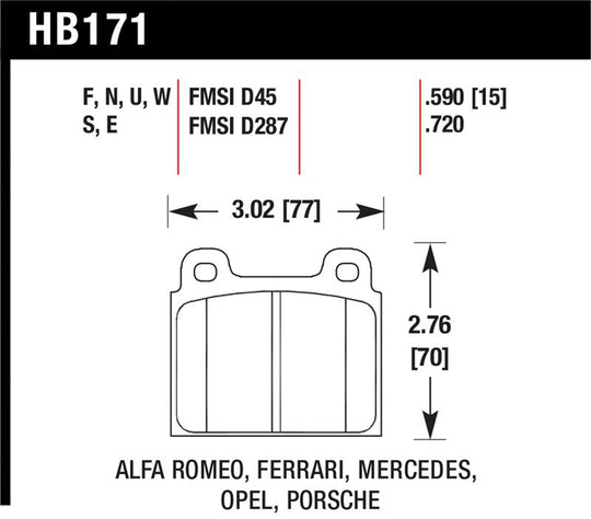 Hawk 69-77 & 84-89 Porsche 911 Blue 9012 Front Race Brake Pads - HB171E.590
