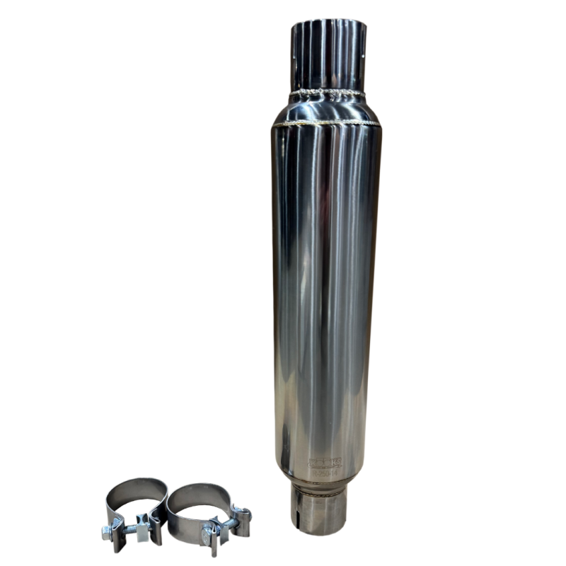 Kooks 2.5in Round Clamp In Muffler 14in Long Polished Stainless Steel - R250-14-CI