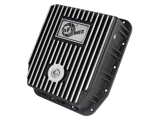 aFe POWER Transmission Pan Ford Trucks 80-92 (AOD Transmission)- Black w/ Machined Fins - 46-70212