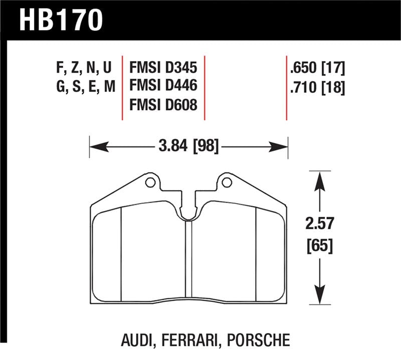 Hawk 89-94 Porsche 911 / 86-94 944 / 93 & 95 968 Front & Rear DTC-70 Race Brake Pads - HB170U.650
