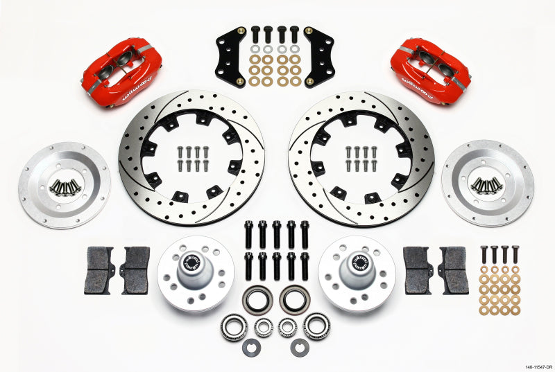 Wilwood Forged Dynalite Front Kit 12.19in Drill-Red Magnum Force Drop Spindle - 140-11547-DR