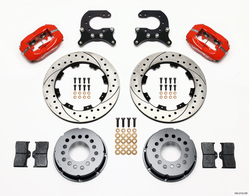 Wilwood Forged Dynalite P/S Rear Kit Drilled Red Chev 12 Bolt w C-Clips - 140-2112-DR