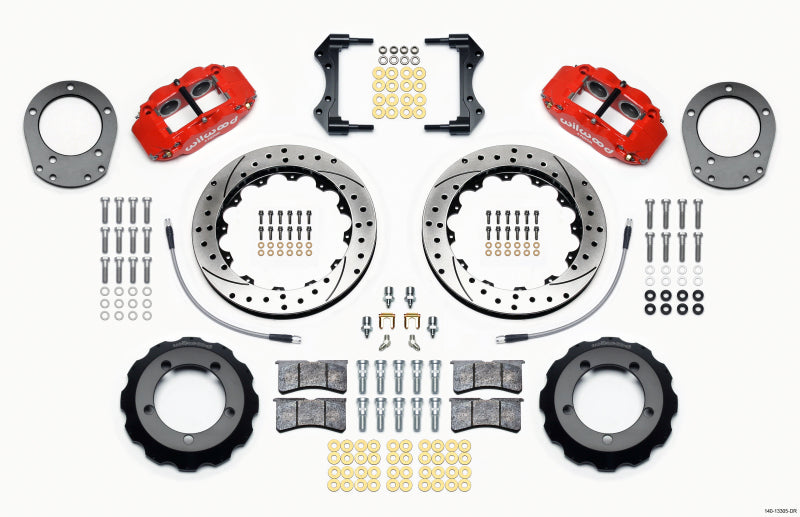 Wilwood Narrow Superlite 4R Front Hat Kit 12.88in Drill Red 76-77 Ford Bronco Dana 44 w/Lines - 140-13305-DR