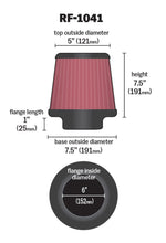 Load image into Gallery viewer, K&amp;N Round Tapered Universal Air Filter 6 inch Flange 7 1/2 inch Base 5 inch Top 7 1/2 inch Height - RF-1041