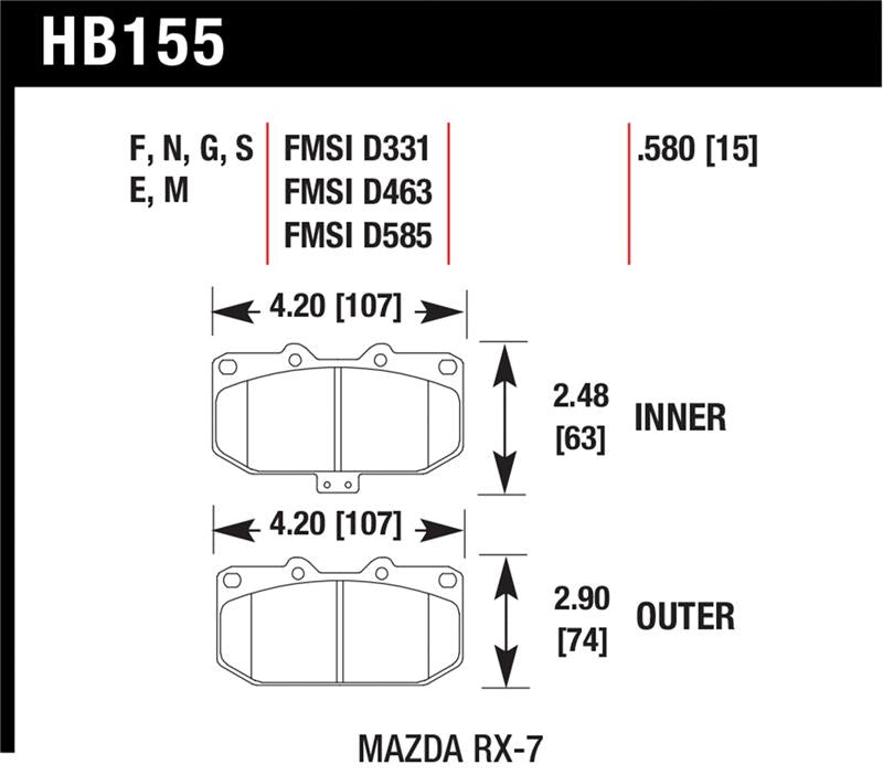 Hawk 86-95 Mazda RX-7 DTC-60 Race Front Brake Pads - HB155G.580