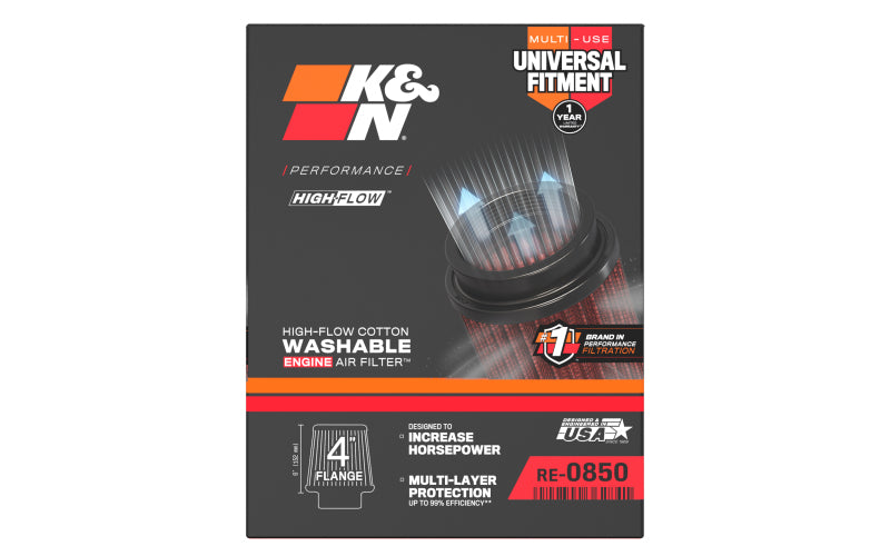 K&N Universal Air Filter (4in. Flange / 6in. Base OD / 4-5/8in. Top OD / 6in. Height) - RE-0850