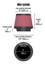 Load image into Gallery viewer, K&amp;N Universal Clamp-On Air Filter 6in FLG / 7-1/2in B / 5in T / 6in H - RU-1036