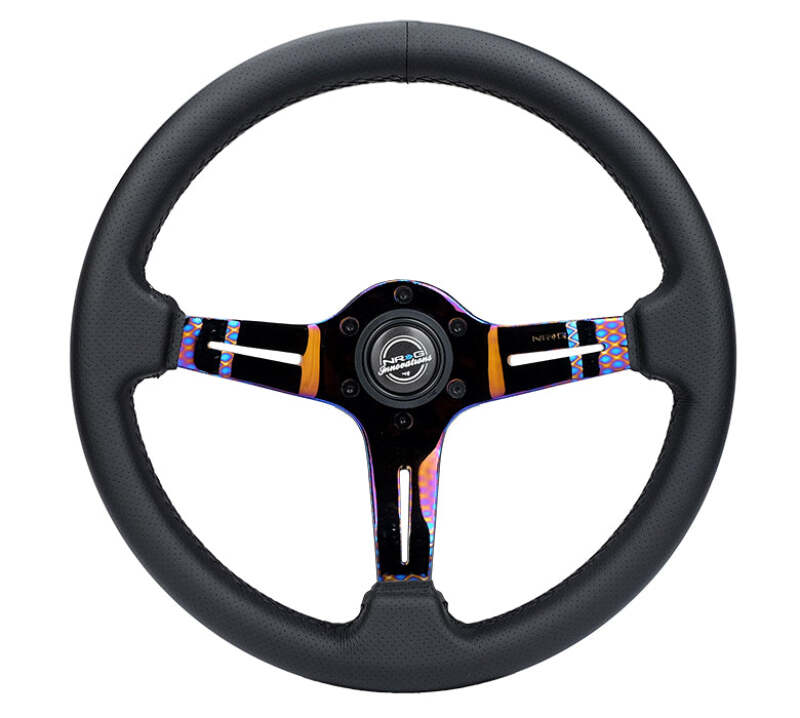 NRG Light Weight Gaming Steering Wheel - Splitz NeoChrome Silver Spokes Perforated Leather - ST-010MC-PR