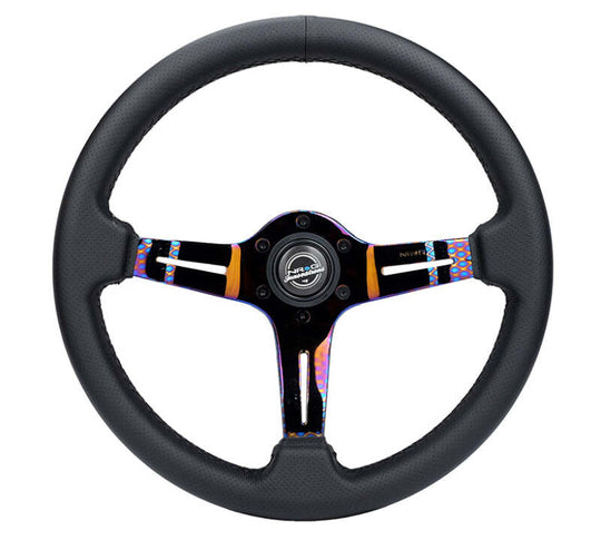 NRG Light Weight Gaming Steering Wheel - Splitz NeoChrome Silver Spokes Perforated Leather - ST-010MC-PR